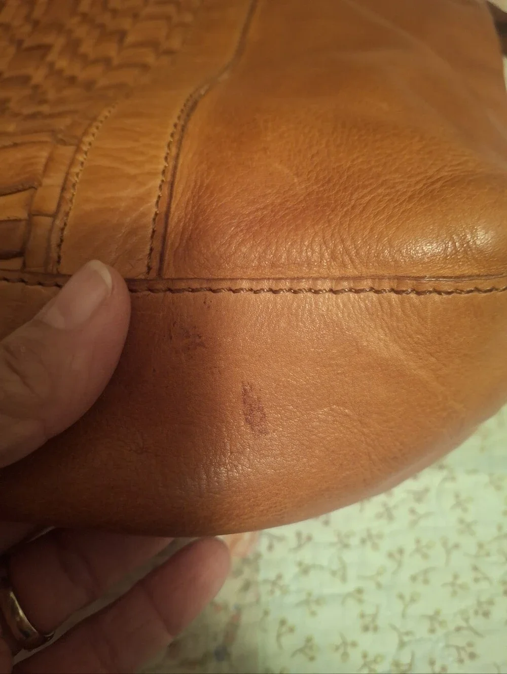 Tan Leather Woven-Accent Womens Computer Or Tote Bag